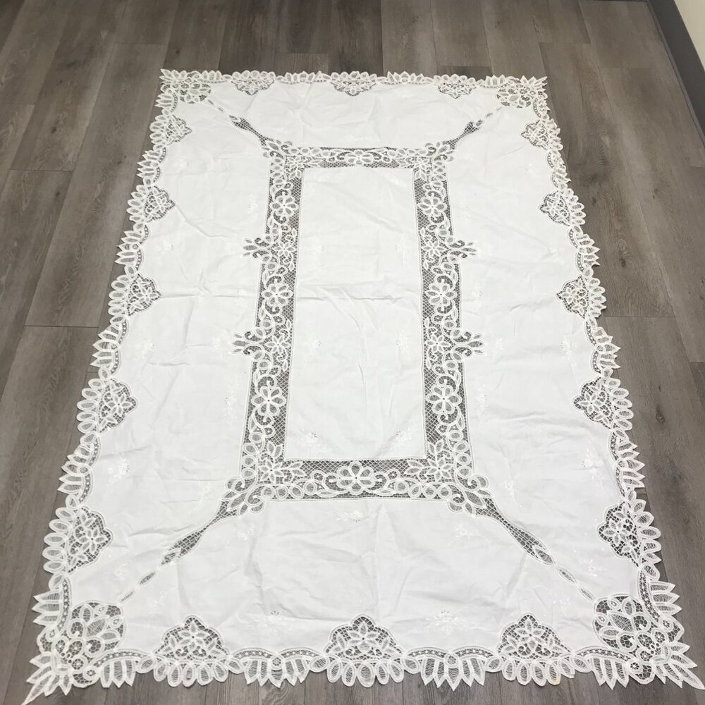 Tablecloth Natural Rectangle Lace Handmade Cottagecore 95 X 63